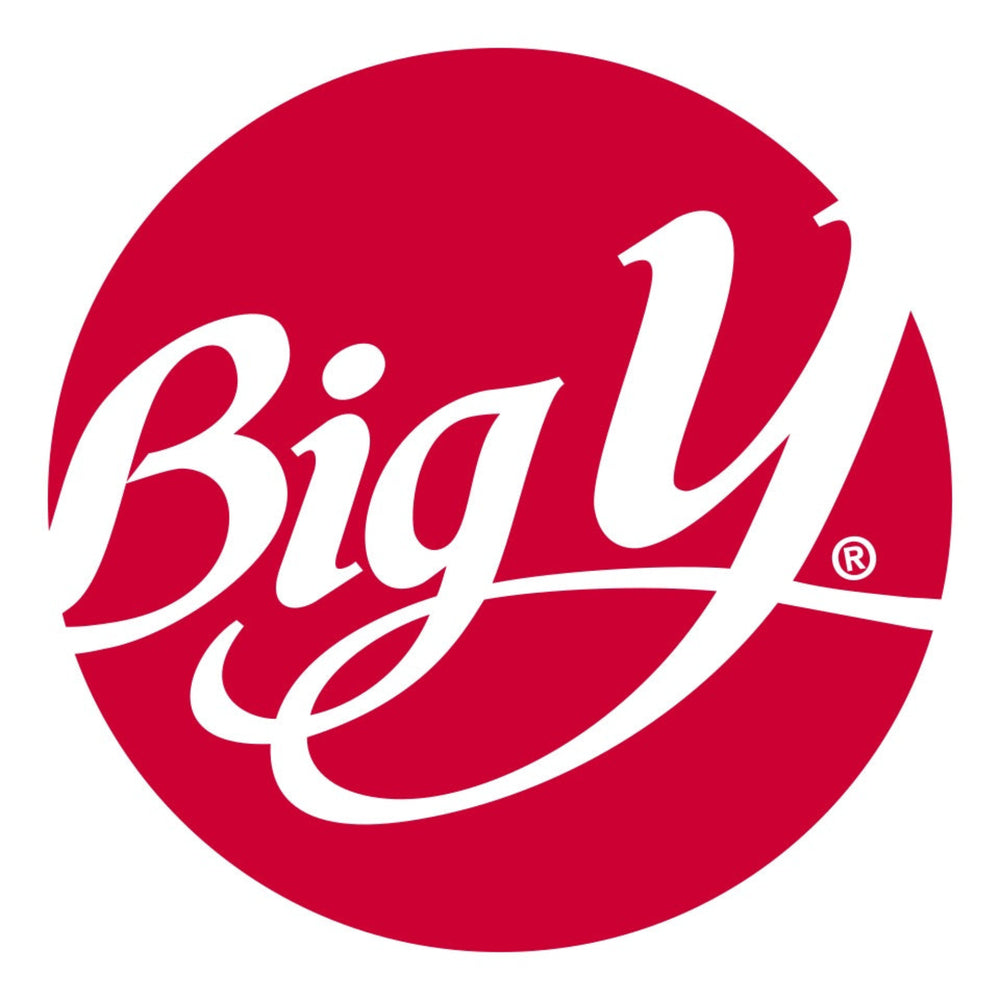The Big Y logo featuring white cursive script lettering inside a solid red circular badge on a white background.