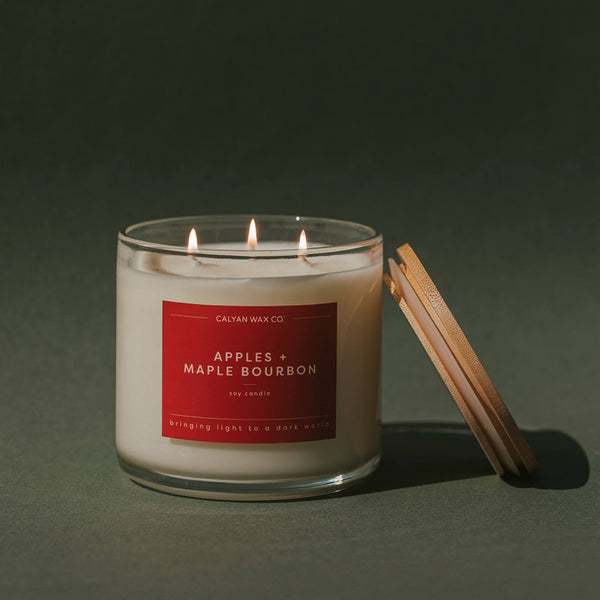 Apples + Maple Bourbon 3-Wick Clear Glass Tumbler Soy Candle - Calyan Wax Co.