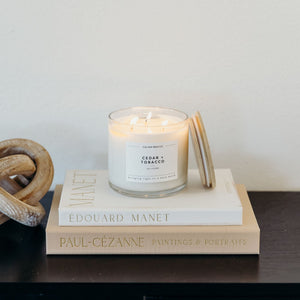 Cedar + Tobacco 3 - Wick Clear Glass Tumbler Soy Candle - Calyan Wax Co.
