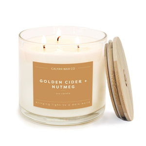 Golden Cider + Nutmeg 3-Wick Clear Glass Tumbler Soy Candle - Calyan Wax Co.
