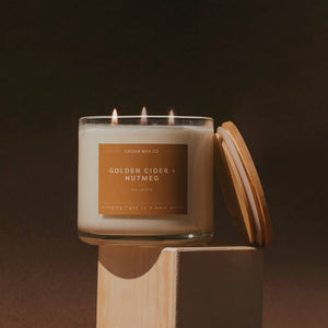 Golden Cider + Nutmeg 3-Wick Clear Glass Tumbler Soy Candle - Calyan Wax Co.