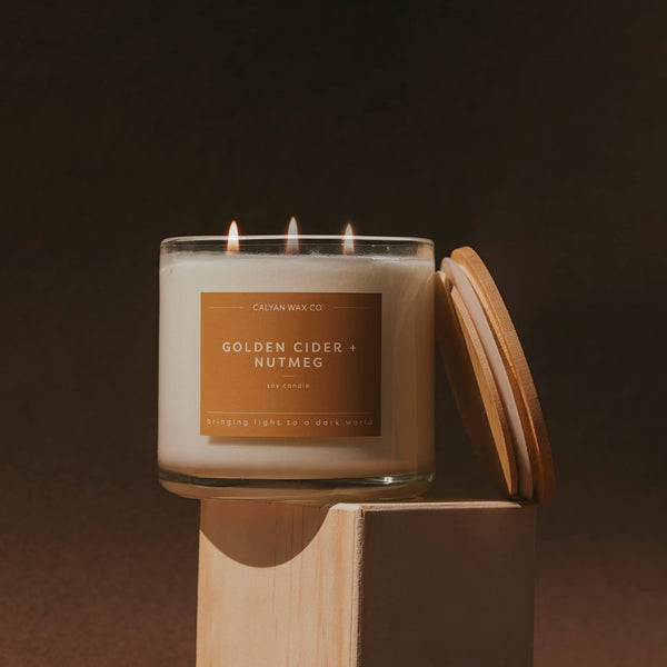 Golden Cider + Nutmeg 3-Wick Clear Glass Tumbler Soy Candle - Calyan Wax Co.