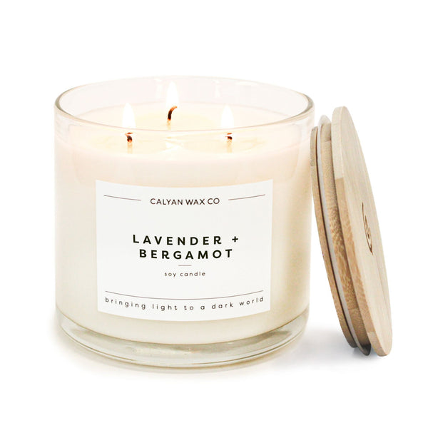 Lavender + Bergamot 3 - Wick Clear Glass Tumbler Soy Candle - Calyan Wax Co.