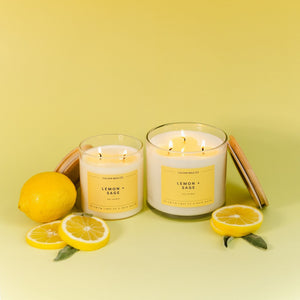 Lemon + Sage 3 - Wick Clear Glass Tumbler Soy Candle - Calyan Wax Co.