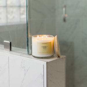 Lemon + Sage 3 - Wick Clear Glass Tumbler Soy Candle - Calyan Wax Co.