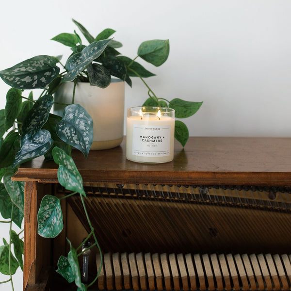 Mahogany + Cashmere Glass Tumbler Soy Candle - Calyan Wax Co.
