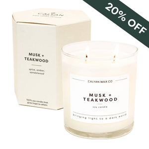 Musk + Teakwood Glass Tumbler Soy Candle - Calyan Wax Co.