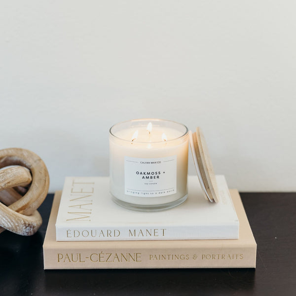 Oakmoss + Amber 3 - Wick Clear Glass Tumbler Soy Candle - Calyan Wax Co.