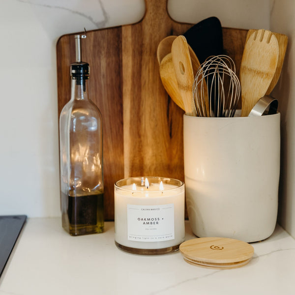 Oakmoss + Amber 3 - Wick Clear Glass Tumbler Soy Candle - Calyan Wax Co.
