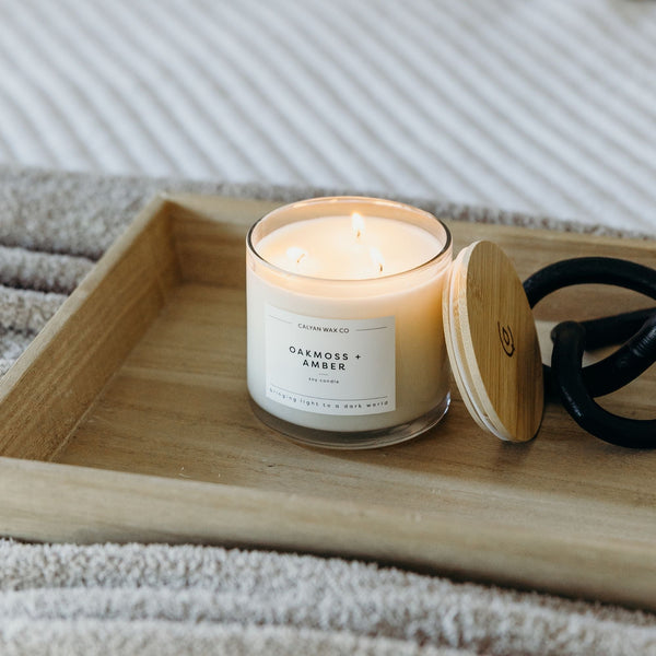 Oakmoss + Amber 3 - Wick Clear Glass Tumbler Soy Candle - Calyan Wax Co.
