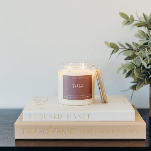 Rose + Peony Glass Tumbler Soy Candle - Calyan Wax Co.