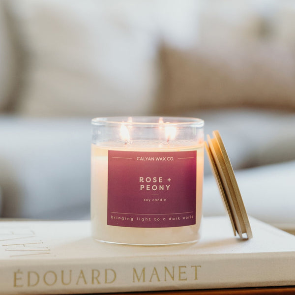 Rose + Peony Glass Tumbler Soy Candle - Calyan Wax Co.