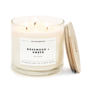 Rosewood + Amber 3 - Wick Clear Glass Tumbler Soy Candle - Calyan Wax Co.
