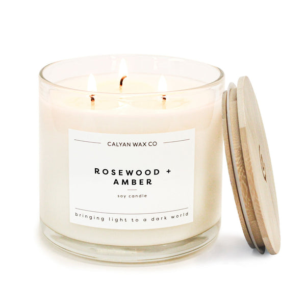 Rosewood + Amber 3 - Wick Clear Glass Tumbler Soy Candle - Calyan Wax Co.