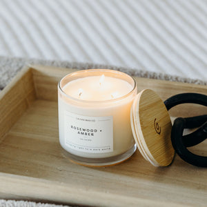 Rosewood + Amber 3 - Wick Clear Glass Tumbler Soy Candle - Calyan Wax Co.