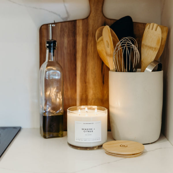 Seaside + Citrus 3 - Wick Clear Glass Tumbler Soy Candle - Calyan Wax Co.