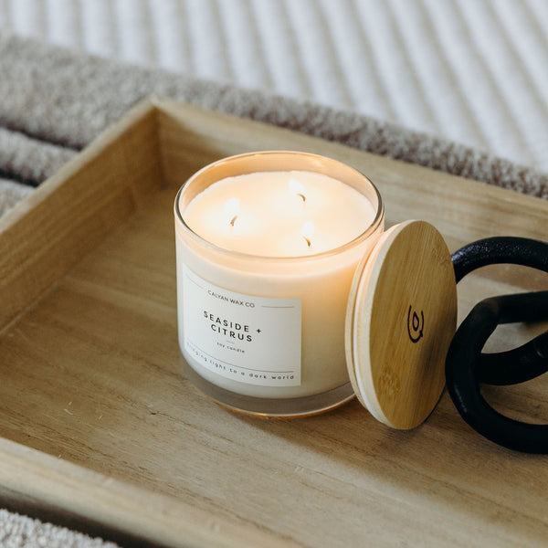 Seaside + Citrus 3 - Wick Clear Glass Tumbler Soy Candle - Calyan Wax Co.