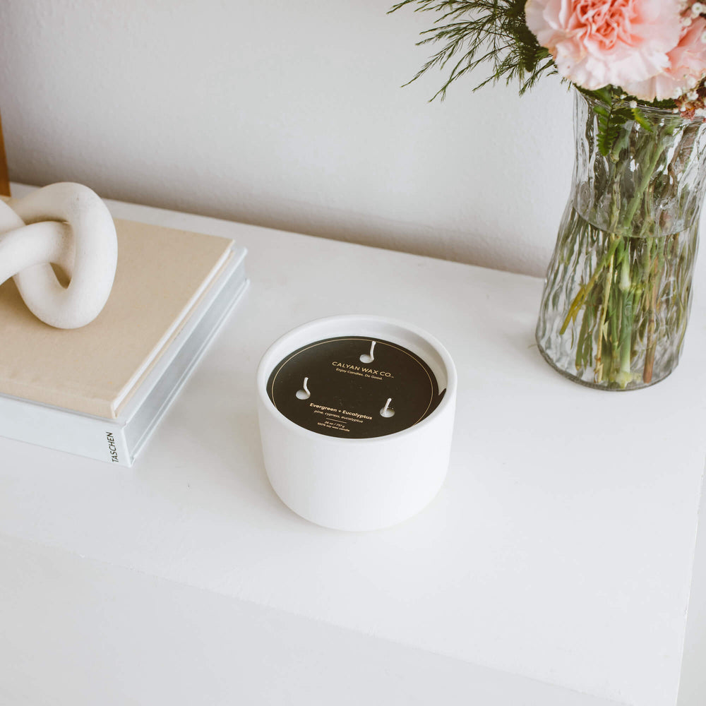 Evergreen + Eucalyptus 3 - Wick Ceramic Soy Candle - Calyan Wax Co.